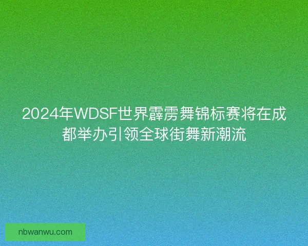 2024年WDSF世界霹雳舞锦标赛将在成都举办引领全球街舞新潮流